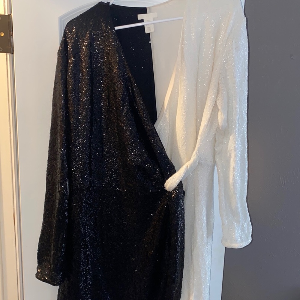Women’s black and white long sleeve sequence party dress